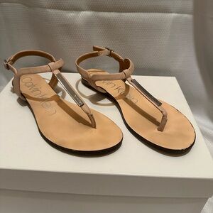 Calvin Klein Peach Cream Sandals Minimalist T-Strap